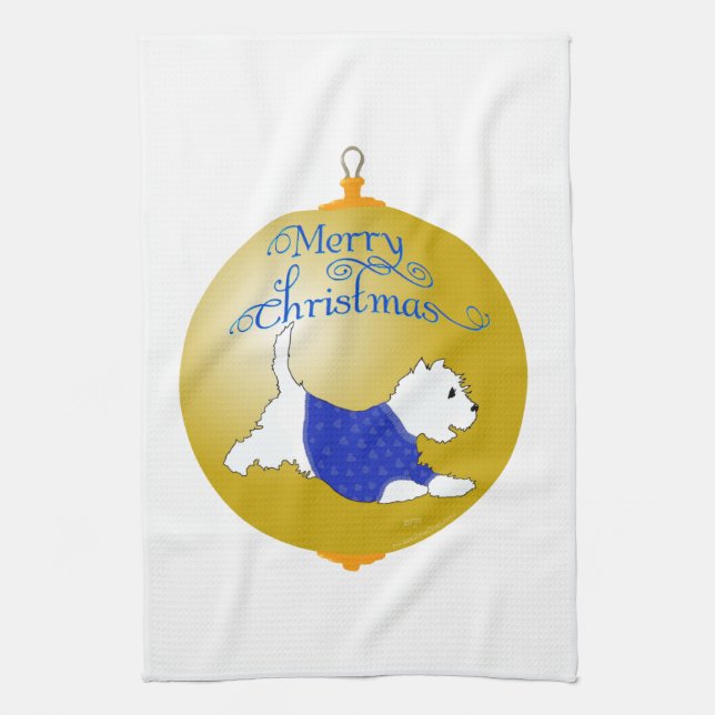 Westie Christmas Ornament Towel (Vertical)