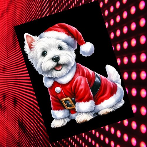Westie Christmas Santa Suit On Black Holiday Card