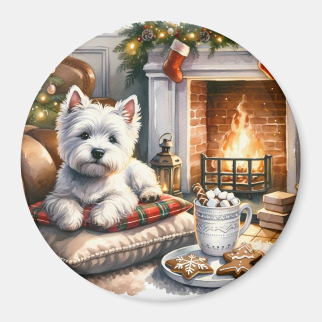 Westie Christmas Scene Magnet (Front)