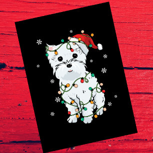 Westie Christmas Tree Lights On Black Holiday Card