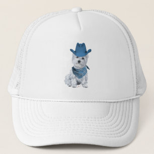 Westie Cowboy in Blue Trucker Hat
