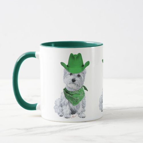 Westie Cowboy in Green Mug