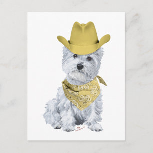 Westie Cowboy in Yellow Postcard