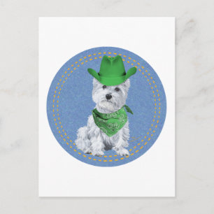 Westie Cowboy on Denim Postcard