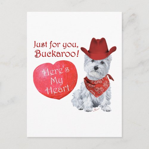 Westie Cowboy Valentine Holiday Postcard