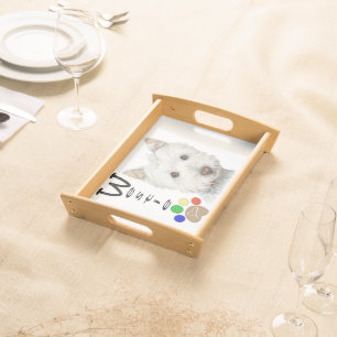Westie dog and paw print art Serving Tray