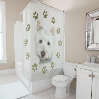 Westie Dog Art and Paws Shower Curtain