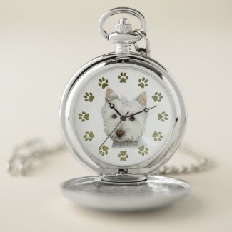 Westie Dog Art and Paws Silver Pocket Watch