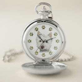 Westie Dog Art and Paws Silver Pocket Watch