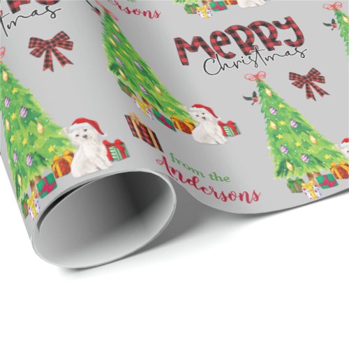 Westie Dog Bird and Christmas Tree Wrapping Paper