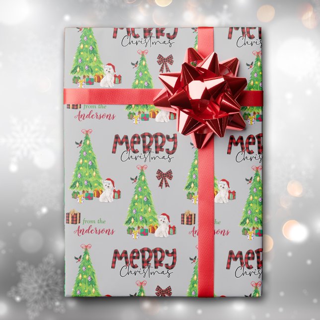 Westie Dog, Bird and Christmas Tree Wrapping Paper (Creator Uploaded)