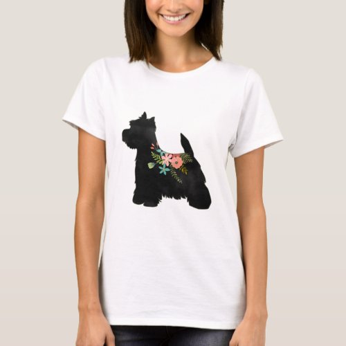 Westie Dog Breed Boho Floral Silhouette T_Shirt