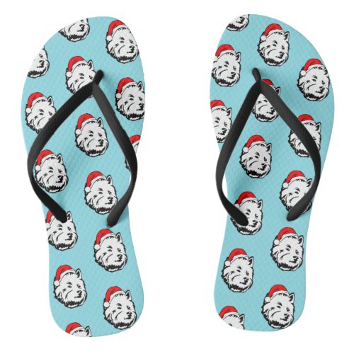 Westie Dog Christmas Santa Hat Flip Flops