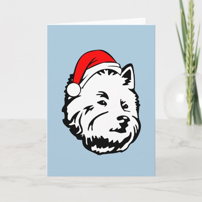 Westie Dog Christmas Santa Hat Holiday Card (Front)