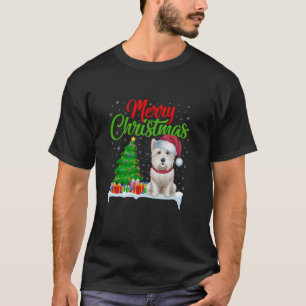 Westie Dog Christmas Tree Lights Funny Xmas Westie T-Shirt