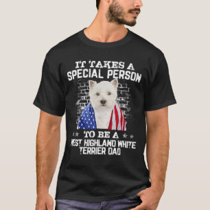 Westie Dog Dad With Proud American Flag Dog Father T-Shirt
