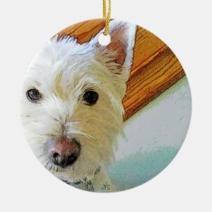 Westie Dog Face, Looking at You Ceramic Ornament