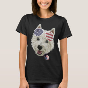 Westie Dog Fourth Of July USA Flag Glasses And Hea T-Shirt