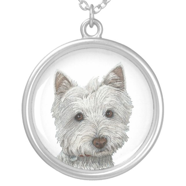 Westie Dog in Ink Art Necklace (Front)