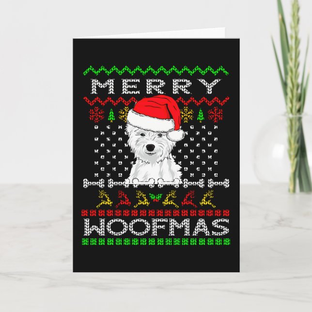 Westie Dog Merry Woofmas Christmas Card (Front)