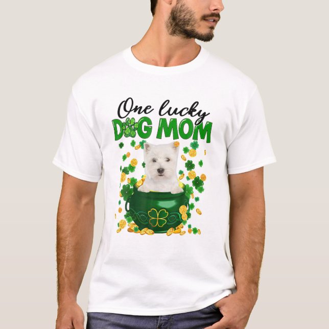 Westie Dog Mom Irish Green Shamrock St Patrick's D T-Shirt (Front)