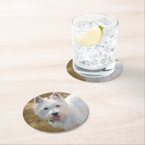 Westie Dog Party Photo Template Round Paper Coaster