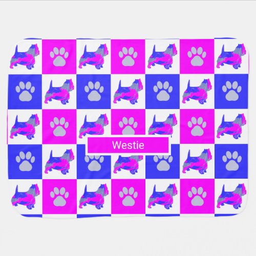 Westie Dog  Paw Hot Pink and Blue Baby Blanket