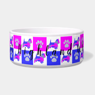 Westie Dog & Paw Hot Pink and Blue Dog Bowl