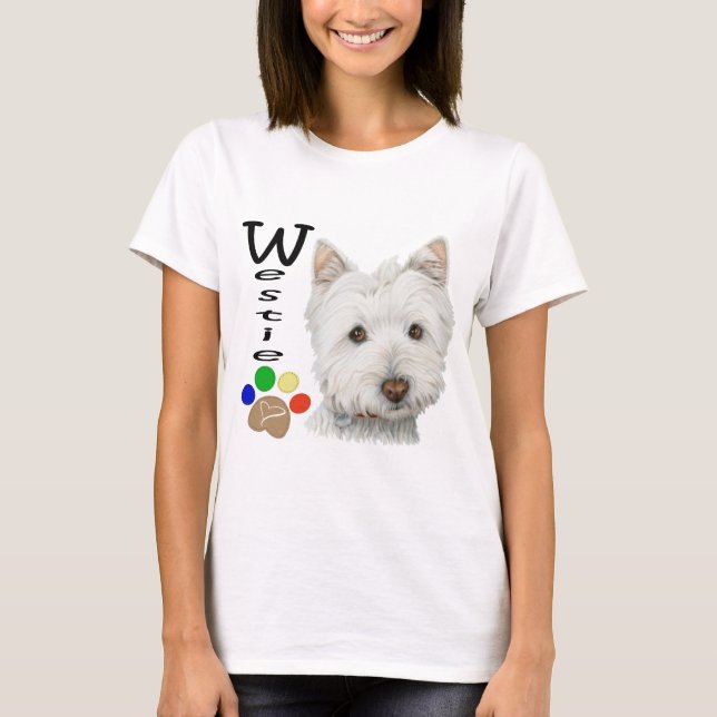 Westie Dog Paw Print Art Design T-Shirt (Front)