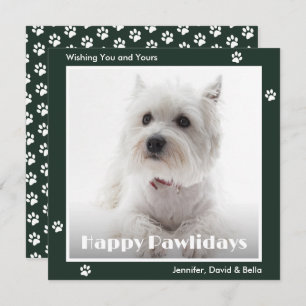 Westie Dog Paw Prints Pet Photo Green Holiday Card