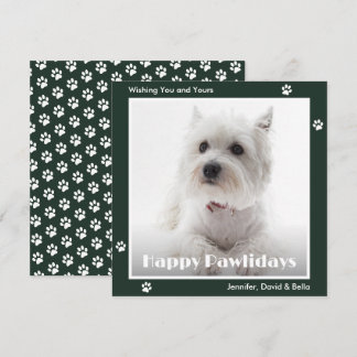 Westie Dog Paw Prints Photo Green Holiday Card