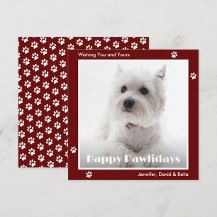 Westie Dog Paw Prints Photo Red Holiday Card