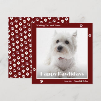 Westie Dog Paw Prints Photo Red Holiday Card