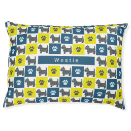 Westie Dog &amp; Paw Yellow &amp; Blue Grid Pet Bed