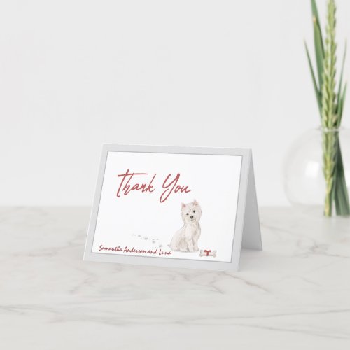 Westie Dog Personalized  Bone Red Ribbon  Thank You Card