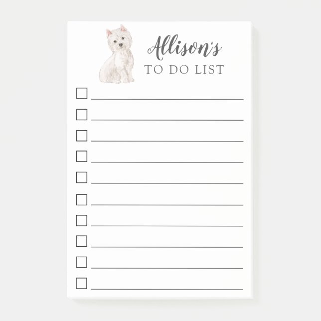 Westie Dog Personalized To Do List Post-it Notes (Front)