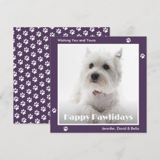 Westie Dog Photo Paw Prints Purple Holiday Card