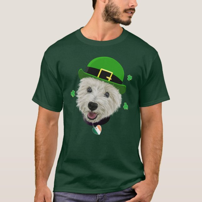 Westie Dog Saint Patrick's Day Irish Flag And Sham T-Shirt (Front)