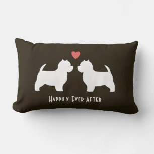 Westie Dog Silhouettes with Heart and Text Lumbar Pillow