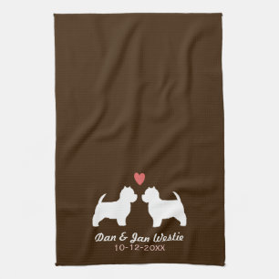 Westie Dog Silhouettes with Heart and Text Towel