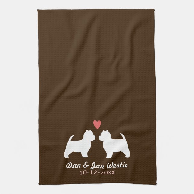 Westie Dog Silhouettes with Heart and Text Towel (Vertical)