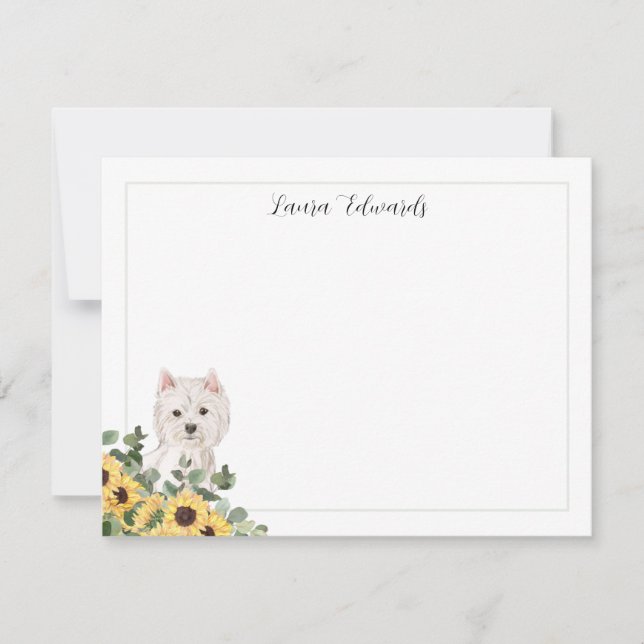 Westie Dog Sunflower Eucalyptus Personalized Note Card (Front)