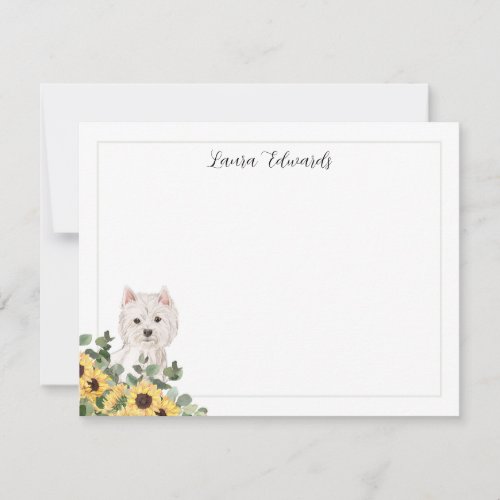 Westie Dog Sunflower Eucalyptus Personalized Note Card