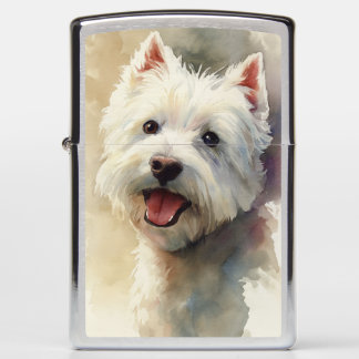 Westie dog watercolor portrait zippo lighter