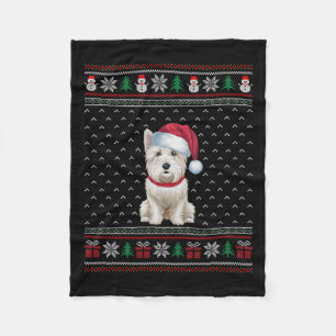 Westie Dog Wearing Santa Hat Ugly Xmas Dog Lovers Fleece Blanket