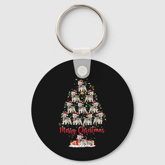 Westie Dog Xmas Lights Santa Westie Christmas Tree Keychain (Front)