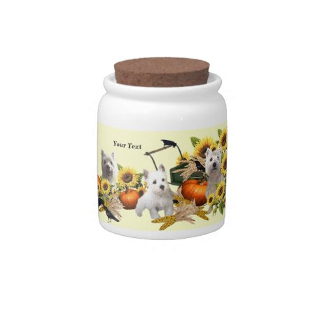 Westie Fall Harvest Design Porcelain Candy Jar
