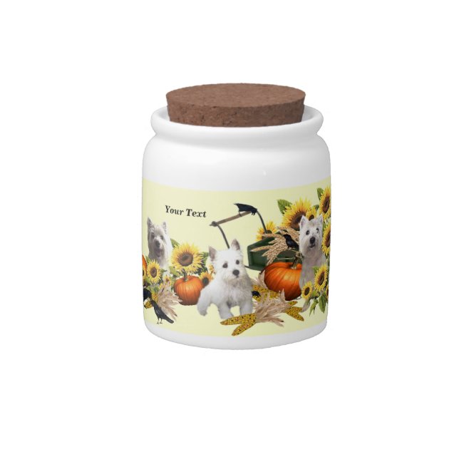 Westie Fall Harvest Design Porcelain Candy Jar (Front)