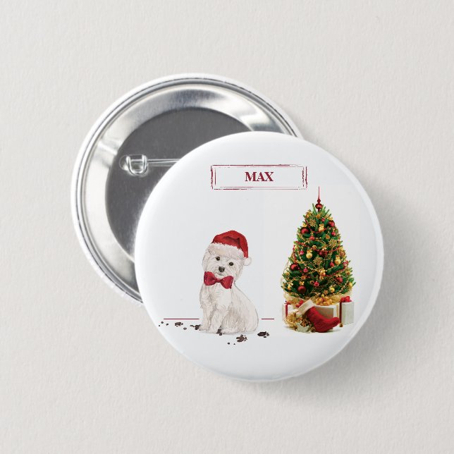 Westie Funny Christmas Dog with Tree Button (Front & Back)