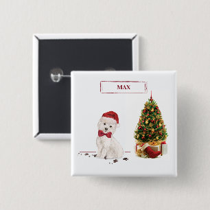Westie Funny Christmas Dog with Tree Button